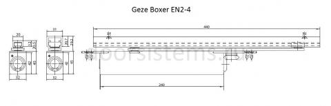 Габаритные размеры доводчика Geze Boxer EN2-4