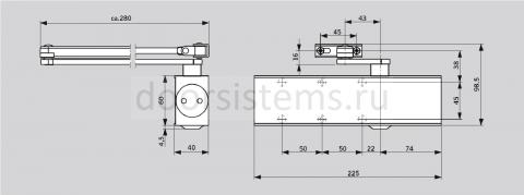 Размеры доводчика DORMA TS-73V со стандартным рычагом Размеры доводчика DORMA TS-73V со стандартным рычагом
