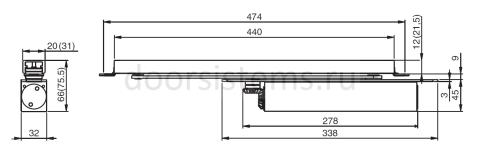 Габаритные размеры врезного доводчика Abloy DC840
