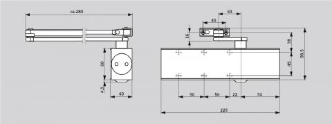 Размеры доводчика DORMA TS-73V со стандартным рычагом Размеры доводчика DORMA TS-73V со стандартным рычагом